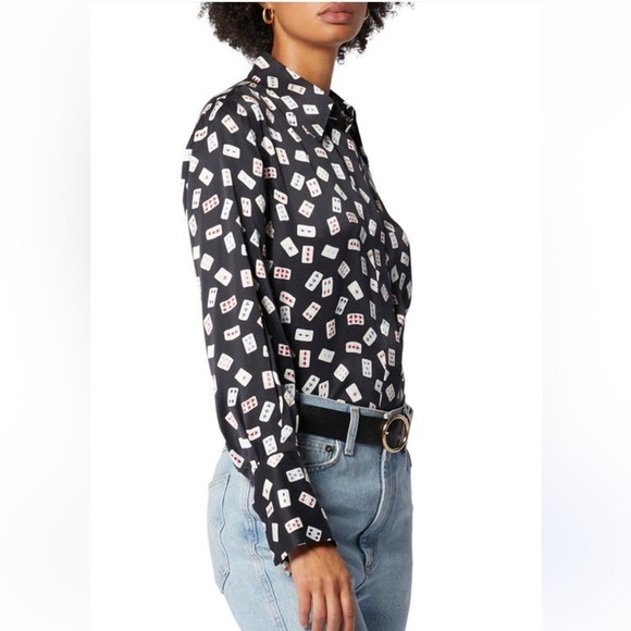 Equipment | Annelie Playing Cards Print Button Down Satin Top Playing Cards Silk - Picture 12 of 16